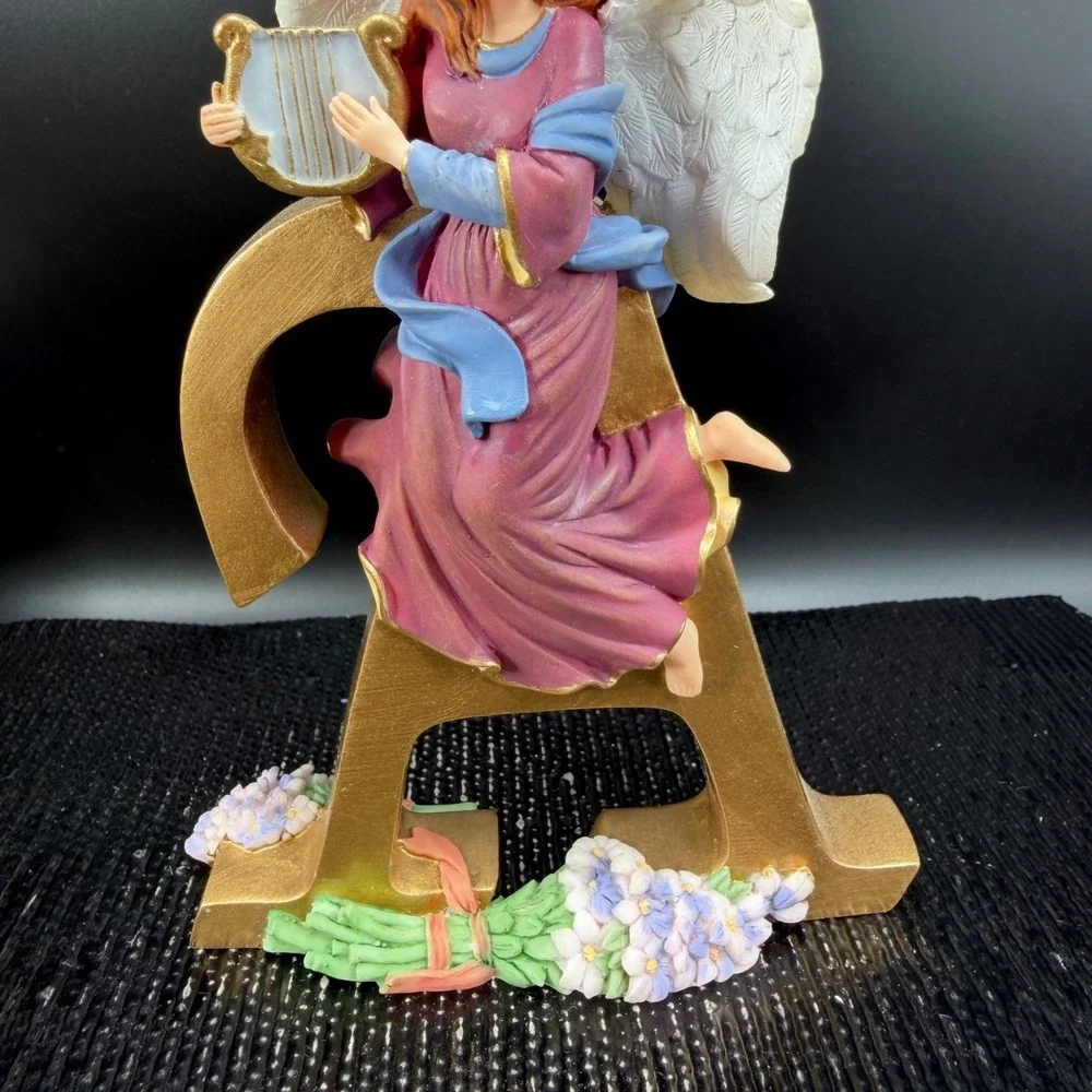 Lenox 2004 Angel with Lyre Letter A Figurine Gold Initial Floral Monogram Figure